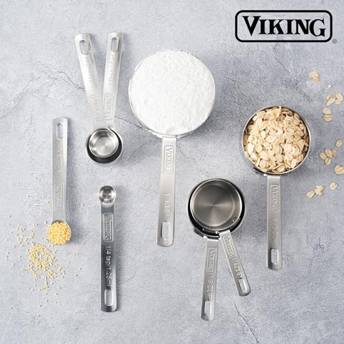 Viking 4-Piece Stainless Steel Measuring Spoons Set, 304 Stainless Steel, Nesting Design with Removable Ring, Dishwasher Safe