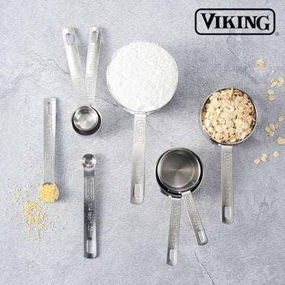 Viking 4-Piece Stainless Steel Measuring Spoons Set, 304 Stainless Steel, Nesting Design with Removable Ring, Dishwasher Safe