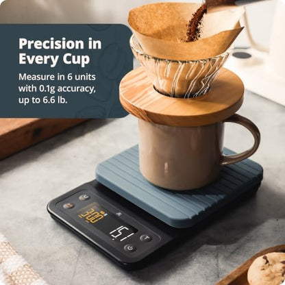 Greater Goods Coffee Scale with Timer, 0.1g Precision Digital Espresso & Pour Over Scale for Chemex, V60, Drip & Matcha Weighing, Waterproof Silicone Cover, 6.6lb Barista Brew Capacity (Stone Blue) - color: Stone Blue