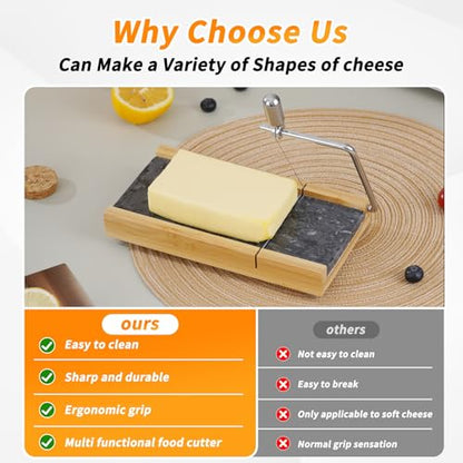 Tianman Cheese Slicer Cheese Cutter with 4 Replacement Cutting Wire,Heavy Duty 8.27"x 4.4",Marble Board Cheese Slicer for Block Cheeses, Butter,Cakes and More(Black Grey) - color: Black