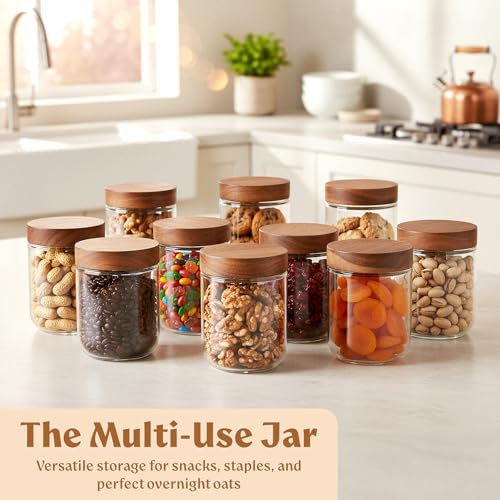 EDELHAUS Overnight Oats Containers with Lids Acacia (4 x 16oz) Glass Jars for Oatmeal, Meal Prep, Food Storage | Leak-Proof Mason Jars for Oats, Cereal, Yogurt, Chia Pudding [Thicker Glass 3mm] - color: Acacia Lid no Spoons