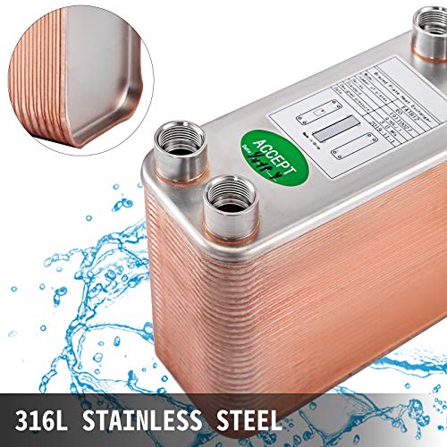 BestEquip Heat Exchanger 3"x7.5" 60 Plates Brazed Plate Heat Exchanger 316L 1/2" BSP FPT Heat Exchanger EATB12 Beer Wort Chiller for Hydronic Heating - size: 60