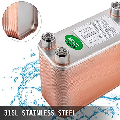 BestEquip Heat Exchanger 3"x7.5" 60 Plates Brazed Plate Heat Exchanger 316L 1/2" BSP FPT Heat Exchanger EATB12 Beer Wort Chiller for Hydronic Heating - size: 60