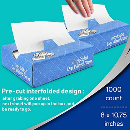 Fit Meal Prep 1000 Sheets 8 x 10.75” Dry Wax Paper Sheets for Food, Greaseproof Sandwich Wrapping, Interfolded Deli Wax Paper for Fries, Burgers, Food Basket, Made in USA - size: 8 x 10.75"