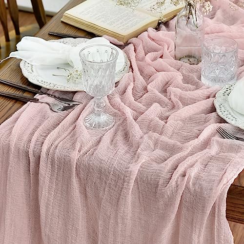 Artoid Mode Boho Cheesecloth Gauze Rouge Wedding Table Runner, 120 Inch Seasonal Fabric Kitchen Dining Holiday Table Decor for Home Party Indoor - color: Rouge, size: 120"