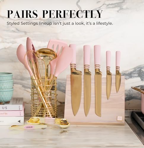 Pink Magnetic Measuring Spoons Set - 8-Piece Dual-Sided Stainless Steel Spoons, Stackable and Spice Jar Friendly – Stylish Pink Kitchen Accessories for Cooking and Baking - color: Pink & Champagne Gold
