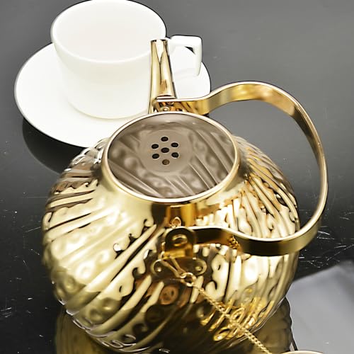 SANQIAHOME 2000ml stainless steel antique style teapot,with Infuser, thickened boiling kettle, lifting handle,Gold - color: Gold(D), size: 2000ml