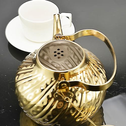 SANQIAHOME 2000ml stainless steel antique style teapot,with Infuser, thickened boiling kettle, lifting handle,Gold - color: Gold(D), size: 2000ml