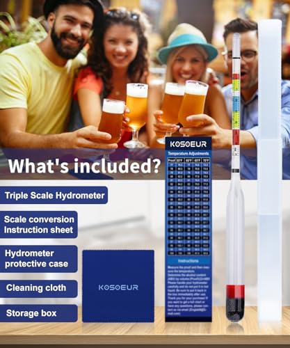 Kosoeur Triple Scale Hydrometer, Alcohol Hydrometer for Wine, Mead, Kombucha & Beer, Mead Making Kit, (ABV Tester, Brix, Specific Gravity Hydrometer), Hydrometer Alcohol Kit for Wine Brewing Supplies