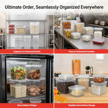 2 Pack 6 QT Airtight Food Storage Containers with Lids, Commercial Kitchen Ingredient Containers with Recessed Handles and Labeling Area, Clear Stackable Storage for Rice, Flour, Sugar, Grains - size: 2 X 6.0(QT)