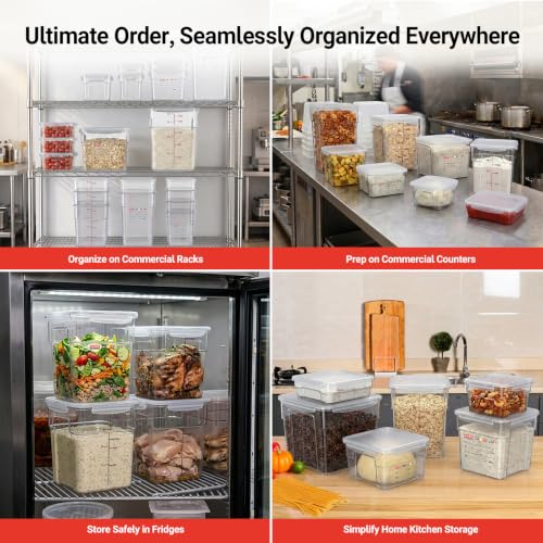 2 Pack 8 QT Polycarbonate Commercial Food Storage Containers with Airtight Lids, Clear, Stackable Ingredient Food Storage Containers for Flour, Sugar, Rice, and Food Prep, 2 Markers Included - size: 2 X 8.0(QT)