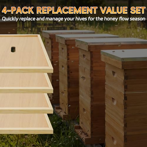 4 Pack Beehive Inner Cover 10 Frame, Natural Wood Inner Cover for Langstroth Bee Hive Insulation Ventilation