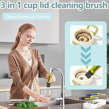 3 in 1 Cup Lid Gap Cleaning Brush Set, 3Pcs Multifunctional Bottle Cleaning Brush,Cup Lid Gap Cleaner, Home Kitchen Crevice Brush Tools - color: Green, Blue, Black(cloverleaf)