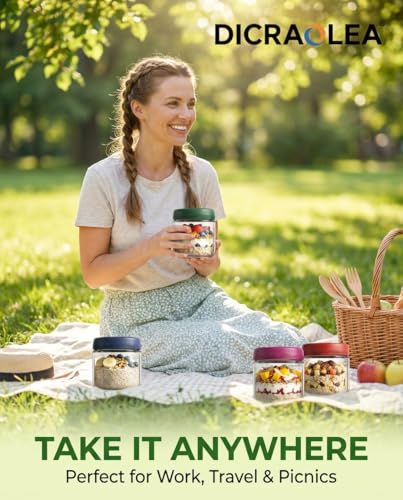 10oz 4Pack Glass Overnight Oats Jars Containers with Airtight Leakproof Lids, Reusable Mason Jars for Meal Prep, Yogurt Parfaits, Smoothies, Salads & Healthy Breakfasts (10 OZ-4-1) - color: 10oz-4-1