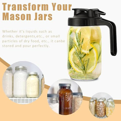 Mason Jar Pour Spout Lid for Wide Mouth Mason Jars, Leak Proof Seal Cover, Mason Jar Pitcher Flip Cap Airtight Handle Lid (Pack of 2)