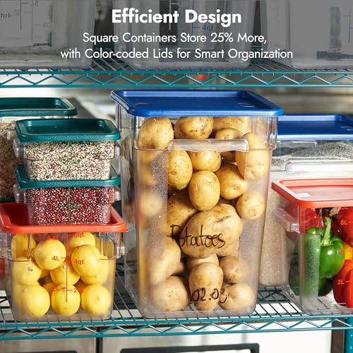 CURTA 4 Pack Food Storage Container with Red Lid - NSF Commercial Grade in 6.0 Qt - Square, Clear, Polycarbonate - color: 6.0 Qt 4-Pack(Red Lids)