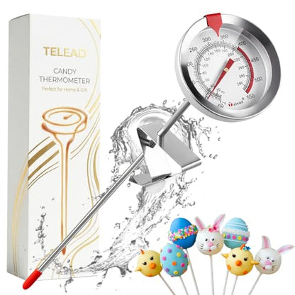 Candy Thermometer Waterproof IP67 - Oil Thermometer for Frying with Clips - 9" Side of Pot Thermometer Deep Fry for Oil Candy Candle BBQ - Silver - color: Silver Dial