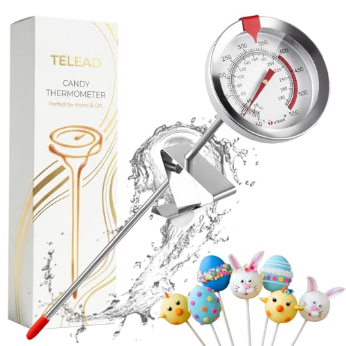 Candy Thermometer Waterproof IP67 - Oil Thermometer for Frying with Clips - 9" Side of Pot Thermometer Deep Fry for Oil Candy Candle BBQ - Silver - color: Silver Dial