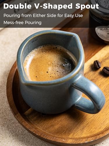 Espresso Cup 3 Oz, Ceramic Espresso Measuring Cup Expresso Shot Cup with Handle, Espresso Accessories, Double Spouts Expresso Cup, Dual Measurement Scales, Dark Blue - color: C-Dark Blue