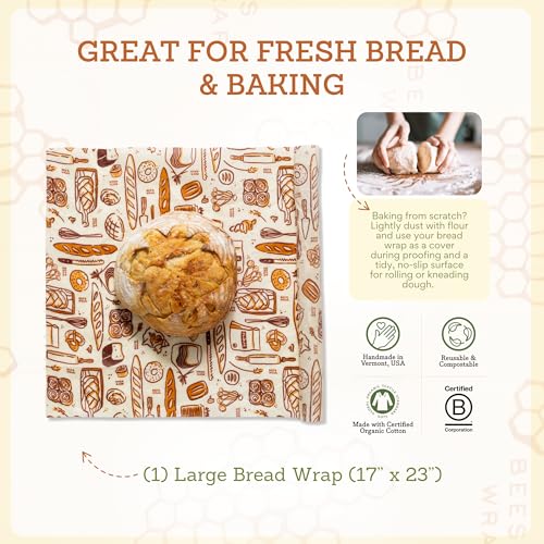 Bee's Wrap Beeswax Wraps for Bread - Beeswax Bread Wrap for Sourdough & Bread Storage - Plastic Free Made in USA Reusable Natural Food Wrap - Bakery Lane - color: Bakery Lane