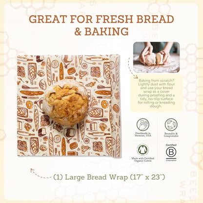 Bee's Wrap Beeswax Wraps for Bread - Beeswax Bread Wrap for Sourdough & Bread Storage - Plastic Free Made in USA Reusable Natural Food Wrap - Bakery Lane - color: Bakery Lane