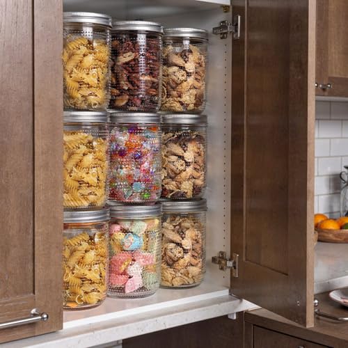 WELLIFE 6-Pack 16 oz Mason Jars with Lids – Wide Mouth Textured Glass Jars, Airtight Leak-Proof Canning Jars for Food Storage, Pickling, Fermenting, Freezing & Crafts - color: Dot Mason Jars 16oz-6Pcs