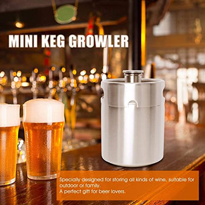 Mini Keg Growler, Pressurized Growler 64 OZ 304 Stainless Steel Mini Keg with Seal knob Cover for Home kitchen Brewing Beer(2L) | Airtight seal for freshness Compact & portable design Pressure relief valve cap