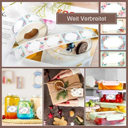 250 Pcs Blank Floral Handwritten Name Labels, Waterproof Oil Resistant Tear Resistant Removable No Residue Writeable Food Storage Stickers for Fridge, Jars, Food Containers, Pantry and Meal Prep