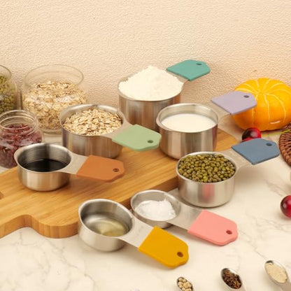 RUNZI 16 Pcs Magnetic Measuring Cups and Spoons Set,Stackable Metal Measure Cup for Measuring Dry and Liquid Ingredients,Kitchen Dry Food, Cooking Baking Measurements,Silvery - color: Silvery-16pcs