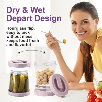 Pickle Jar with Strainer, 38oz Airtight Pickle Container for Olives | Tritan Flip-Strainer Pickle Keeper, Pickle Organizer for Pickles, Kimchi, Jalapeños & Refrigerator Storage, BPA-Free