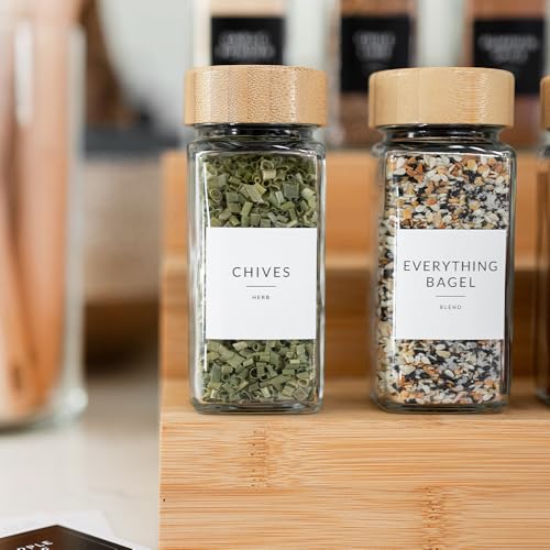 Square Spice Jar Labels Stickers, 374 Preprinted Waterproof Spice Labels for Glass Jars Bottles, Herbs Seasonings Label Only, Kitchen Pantry Organization - style: White & Black Spice Labels