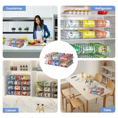 Jsyrjing Can Organizer for Pantry, 2-Tier Canned Goods Organizer 2 Pack | Automatic rolling, Modular flexible combination, Extra-thick clear material, Cabinet pantry fridge countertop storage - size: 3*2