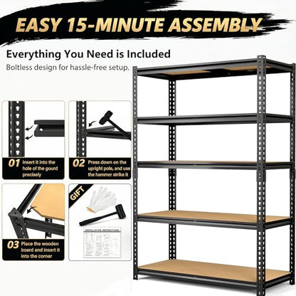 Storage Shelves Unit,40" W 5-Tier Garage Shelving Heavy Duty Metal Adjustable Garage Shelves,Stable Shelves Organizer for Pantry, Kitchen and Basement,40" W x 20" D x 72" H,Black - size: 20"D x 40"W x 72"H