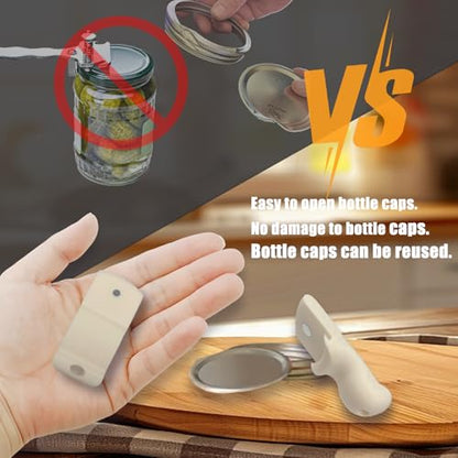 Mason Jar Opener and Canning Tool, Compatible with Mason Jar Lids, Releases Vacuum Seal on Wide Mouth and Regular Mouth, Magnetic Lid Lifter for Canning, Pickling - color: Beige