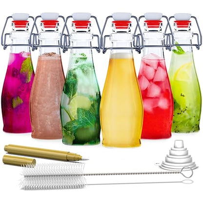 Nevlers 8.5 Oz Teardrop Swing Top Glass Bottles with Stoppers 6 Pack Set | Flip Top Glass Bottle with Stopper , Funnel, Cleaning Brush & Gold Marker | Great For Use as Homemade Vanilla Extract Bottles - style: Teardrop - 6 Pack