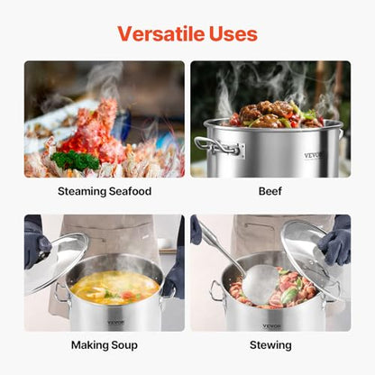 VEVOR Stainless Steel Stockpot, 24 Quart Cooking Pots, Cookware Sauce Pot with Lid, and Handle, Heavy Duty Commercial Grade Stock Pot, Sanding Treatment, for Steaming Boiling or Frying Silver - size: 24 Quarts