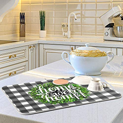KCMicro Boxwood Dish Drying Mat - 18x24 inch Buffalo Plaid Check Drainer Pad for Kitchen Counter - color: Wreath, size: 18x24in