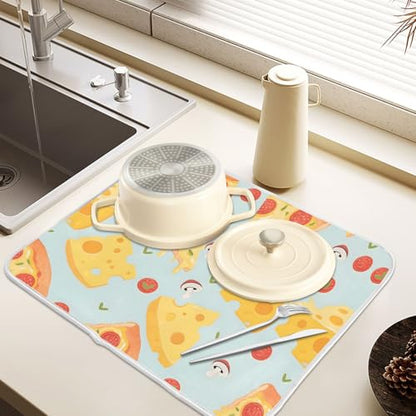 Pizza Food Cheese Dish Drying Mats for Kitchen Counter, 18x24 inch Drying Dishes Absorbent Microfiber Dish Drainer Mat Rack Pad Fast Dry - size: 18x24in