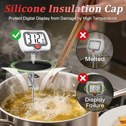 BOMATA Digital Candy Thermometer with Pot Clip, Deep Fry Oil Thermometer with Rotatable Display & Long Probe, for Candy Candle Making, Cooking, Food, Liquids, Water, Sugar.. White - color: White