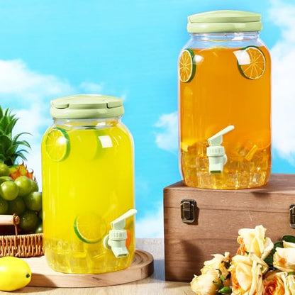 Havawish 2 Pcs 1 Gallon Plastic Beverage Dispenser with Spigot Clear Summer Kitchen Fridge Drink Dispenser for Parties Lemonade Juice Tea Beer Cold Water(Green,Cylinder) - color: Green, style: Cylinder