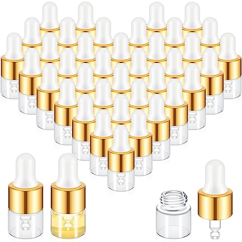 Didaey 100 Pcs 1/2/3/5/10/15 ml Mini Glass Oil Dropper Bottle Bulk, Clear Essential Small Empty Bottles Sample Containers Perfume Liquid Vials with Cap for Traveling (1 ml,Champagne Gold) - color: Champagne Gold, size: 1 ml