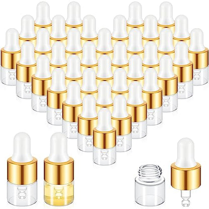 Didaey 100 Pcs 1/2/3/5/10/15 ml Mini Glass Oil Dropper Bottle Bulk, Clear Essential Small Empty Bottles Sample Containers Perfume Liquid Vials with Cap for Traveling (1 ml,Champagne Gold) - color: Champagne Gold, size: 1 ml