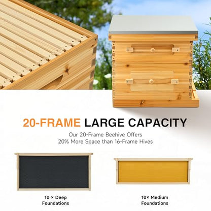 CREWORKS 20 Frame Bee Hive, Beeswax Coated Beehive Kit with Medium & Deep Boxes, Langstroth Bee Hive Boxes Starter Kit, Bees Hives Box with Transparent Acrylic Window - style: 2 Layers