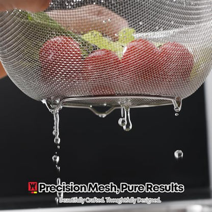 WAGENSTEIGER Stainless Steel Mixing Bowl and 3-Legged Colander Set, Multipurpose Kitchen Basket with Fine Mesh Colander, Salad Mixing Bowl with Strainer, Rinsing Vegetables & Fruits (24cm / 9.45") - size: 9.45 inches