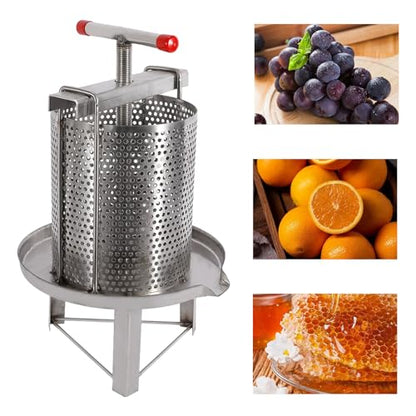 304 Stainless Steel Honey Press, 9.44 x 9.44 x 23.62 Inch Household Manual Honey Extractor Wax Beekeeping Tool Grape Fruit Wine Press for Oil Pressure Dehydration, Medicine Dregs