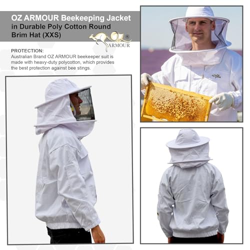 Beekeeping Jacket Poly Cotton Heavy Duty with Fencing Veil & Round Brim Hat Beekeeper Costume - size: 7X-Large