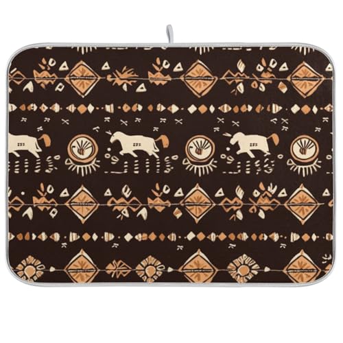 Brown Aztec Beige Horse Dish Drying Mat for Kitchen Counter Kitchen Drying Mat Dish Rack Mat Dish Drainer Pad Microfiber Absorbent Washable Drying Pad for Countertop 16 x 18 - color: Brown Aztec Beige Horse, size: 18" x 24"