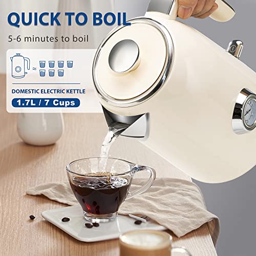 PUKOMC Electric Kettle, 1.7L Stainless Steel Tea Kettle with Temperature Gauge, 1500W Water Boiler with LED Light, BPA-Free, Auto Shut-Off and Boil-Dry Protection (Beige) Visit the Pukomc Store - color: Beige