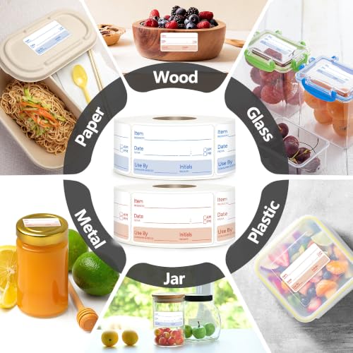 2 Rolls 1000 Pcs 1 X 2 inch Removable Food Date Sticker Labels, Easy to Write for Freezer, Refrigerator Food Containers Date Sticker, Leftover Labels (New-Blue-Red-Spanish) - style: New-Blue-Red-Spanish