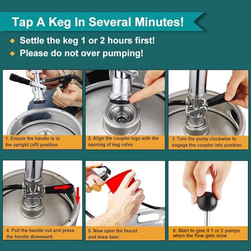 FERRODAY Keg Taps - D-System Beer Tapping Kit - Hand Pump for Kegs